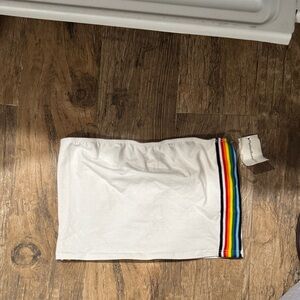 Tres Bien White Tank Top with Rainbow Stripe